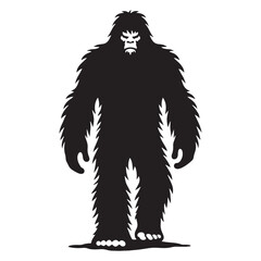 Standing Yeti silhouette capturing the legendary creature in its primal stance - Yeti illustration - Yeti vector - mythical creature silhouette
