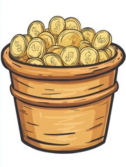Bucket of Money. Earning Wealth and Savings in Business Choice