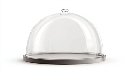 An empty glass cloche rests atop a polished surface, awaiting the arrival of a gourmet dish. Its smooth curves and transparent design enhance the anticipation of a fine dining experience