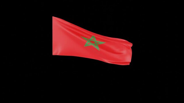 Morocco flag waving in the wind with a black background. Realistic Moroccan flag featuring red with a green pentagram star in the center.