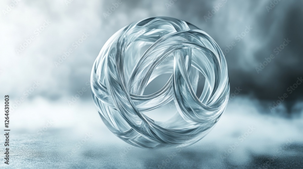 Poster abstract transparent glass crystal sphere with intricate lines on a hazy background, 3d rendering il