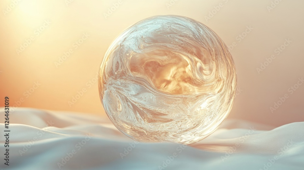 Poster abstract transparent glass crystal sphere with intricate lines on a hazy background, 3d rendering il