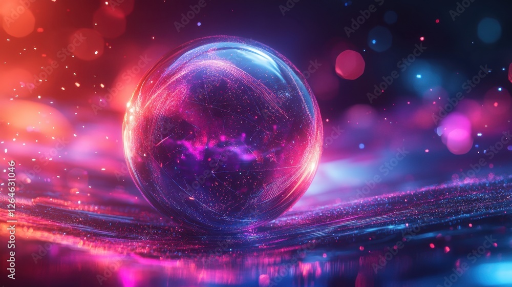 Poster abstract transparent glass globe with interwoven lines on a futuristic background, 3d rendering illu
