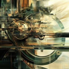 Abstract digital painting of complex machinery.