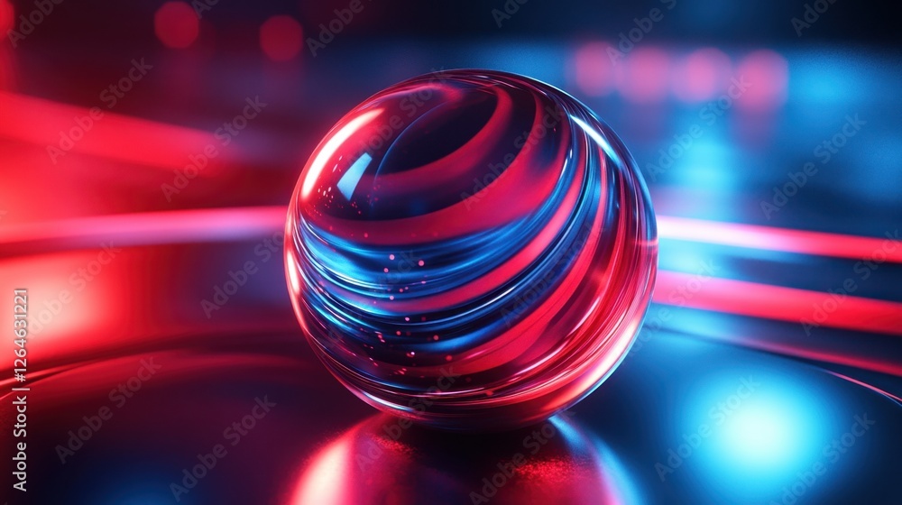 Poster abstract transparent glass orb with dynamic lines on a metallic background