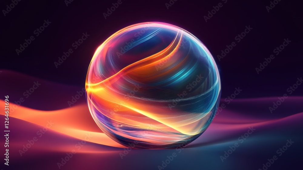 Poster abstract transparent glass celestial sphere with moonlit silver and goldenrod lines on a deep plum b