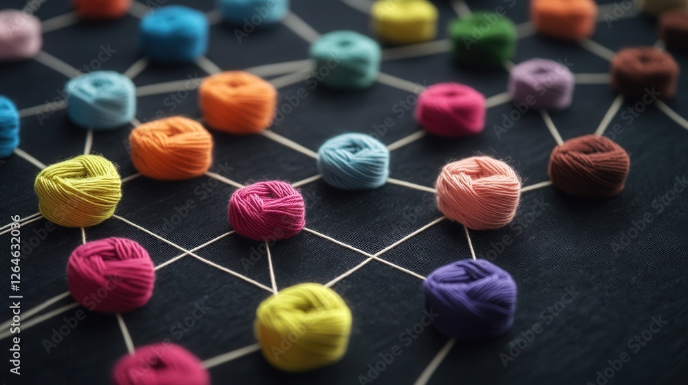 Poster yarn flowchart for business operations, an intricate visual guide showcasing processes, enhancing cl
