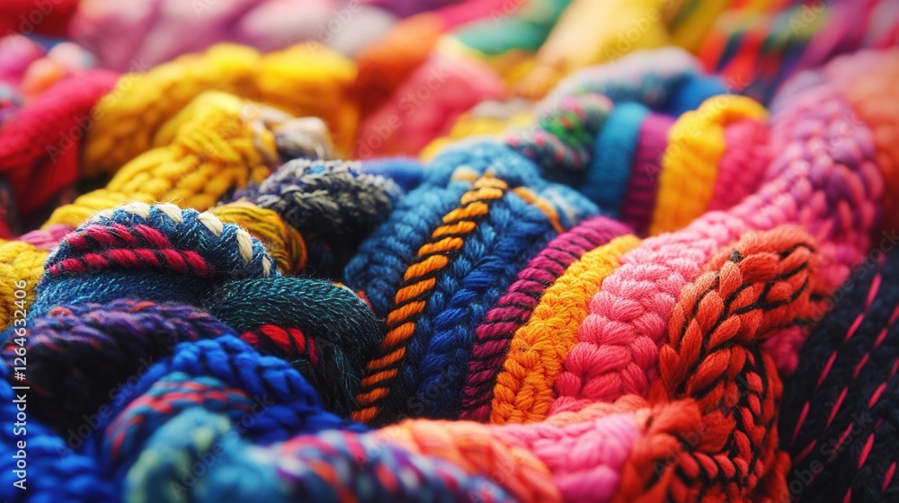 Poster knitted business workflow, a vibrant tapestry of threads illustrating interconnected tasks and proce