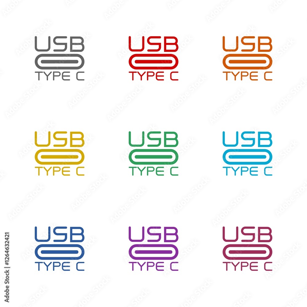 Poster usb type c icon isolated on white background. set icons colorful