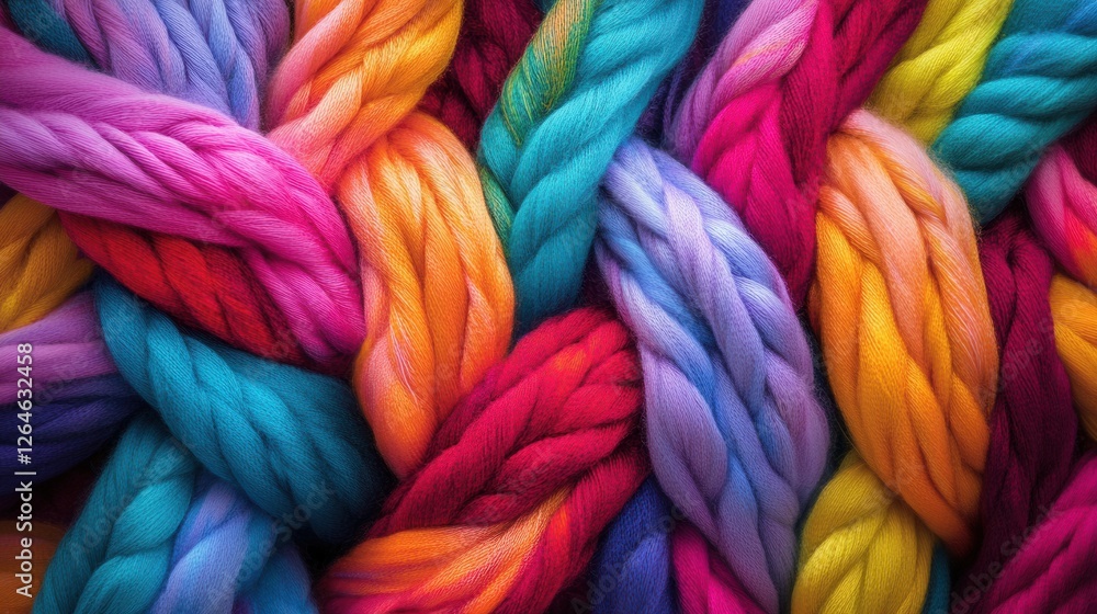 Poster vibrant threads of business, a dynamic representation of workflow intricately woven into colorful kn