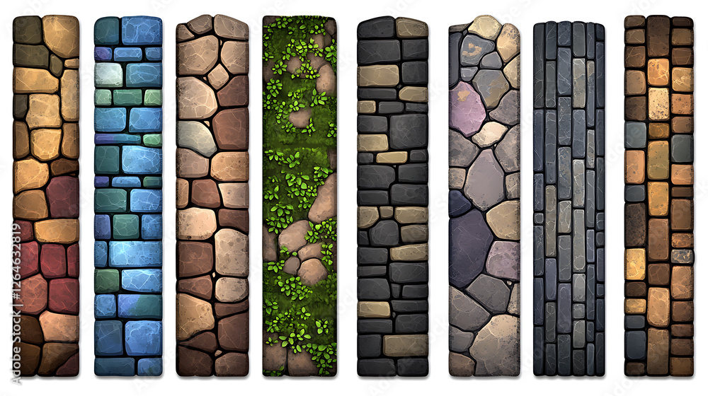 Poster varied textures seamless stone pillar array wall designs construction elements material stacked patt