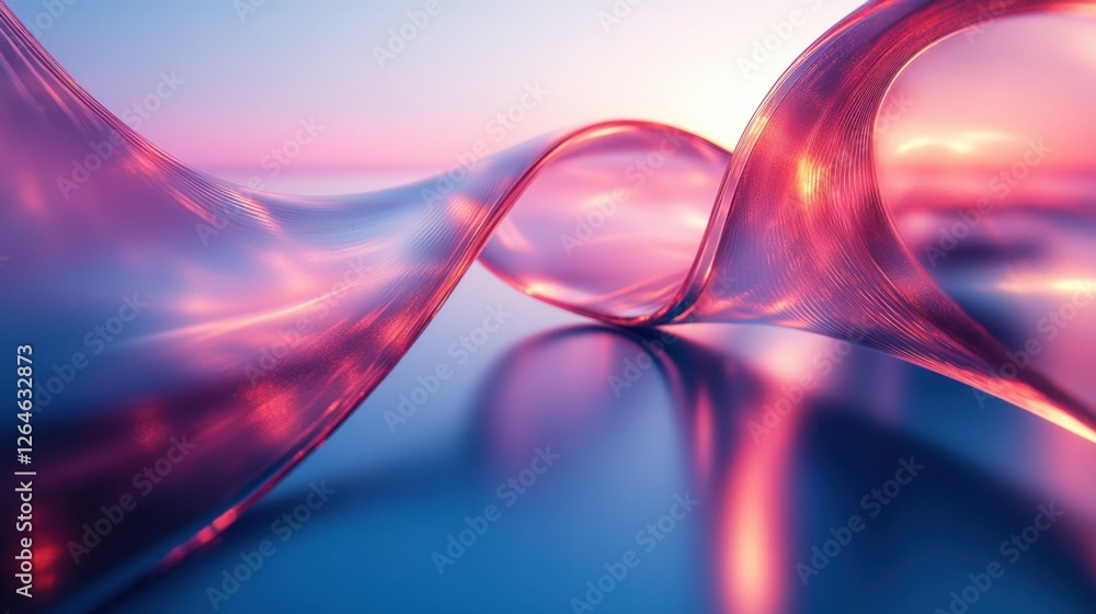 Poster abstract background iridescent pearl ribbon, 3d rendering illustration of futuristic abstract backgr
