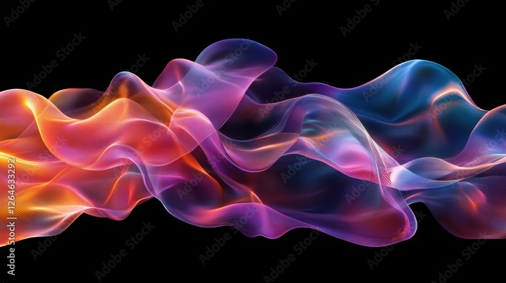 Poster abstract background iridescent neon ribbon, 3d rendering illustration of futuristic abstract backgro