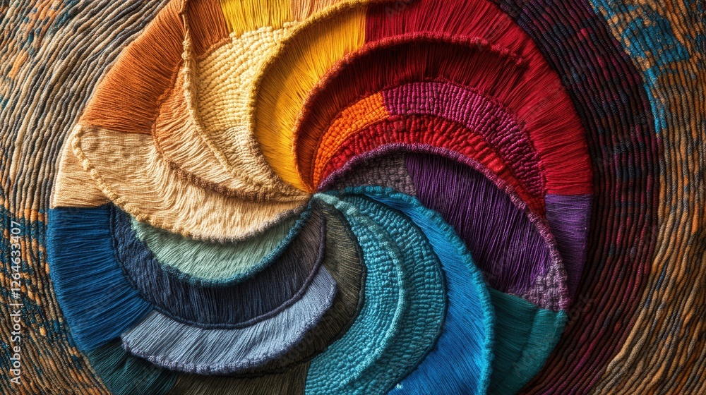 Poster colorful yarn pie chart on textured weave, showcasing vibrant layers and intricate design, perfect f