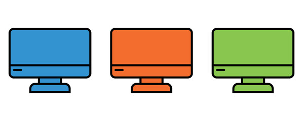 Desktop icon vector set, monitor colorful icons vector, display screen icons, flat style desktop icons vector set isolated on white background.