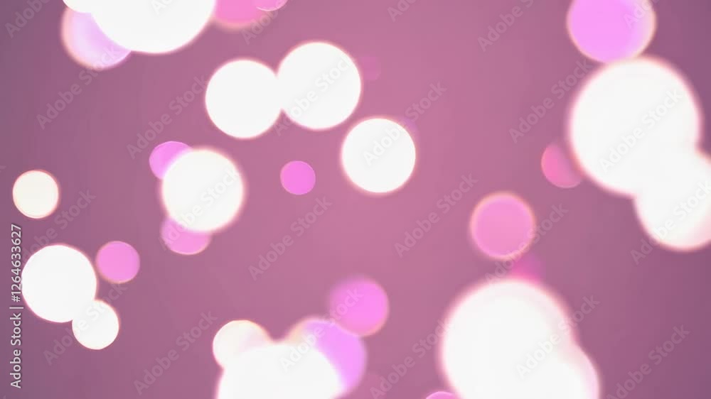 Poster Pink bokeh lights softly floating against complementary background, generating dreamy romantic atmosphere with elegant, magical glow in slow motion sequence