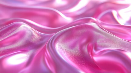 Obraz premium Abstract background iridescent silk ribbon, 3D rendering illustration of futuristic abstract background with holographic lines and curved shapes on pastel pink.