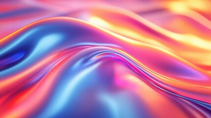 Fototapeta premium Abstract background iridescent glass ribbon, 3D rendering illustration of futuristic abstract background with holographic lines and curved shapes on deep blue.