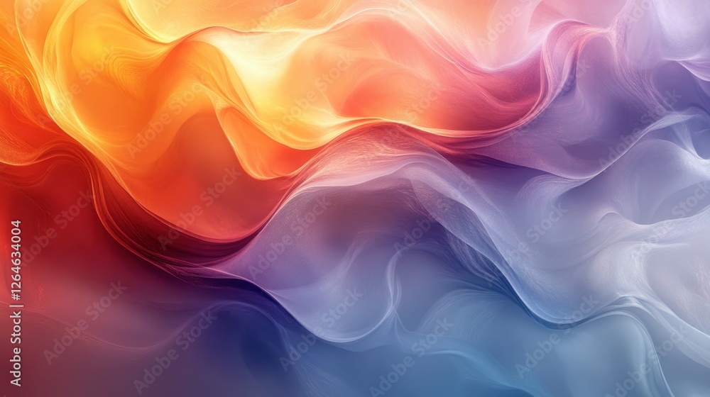 Poster luminous flowing shapes. bright gradients in burnt sienna and ice amethyst. drifting curves merging 