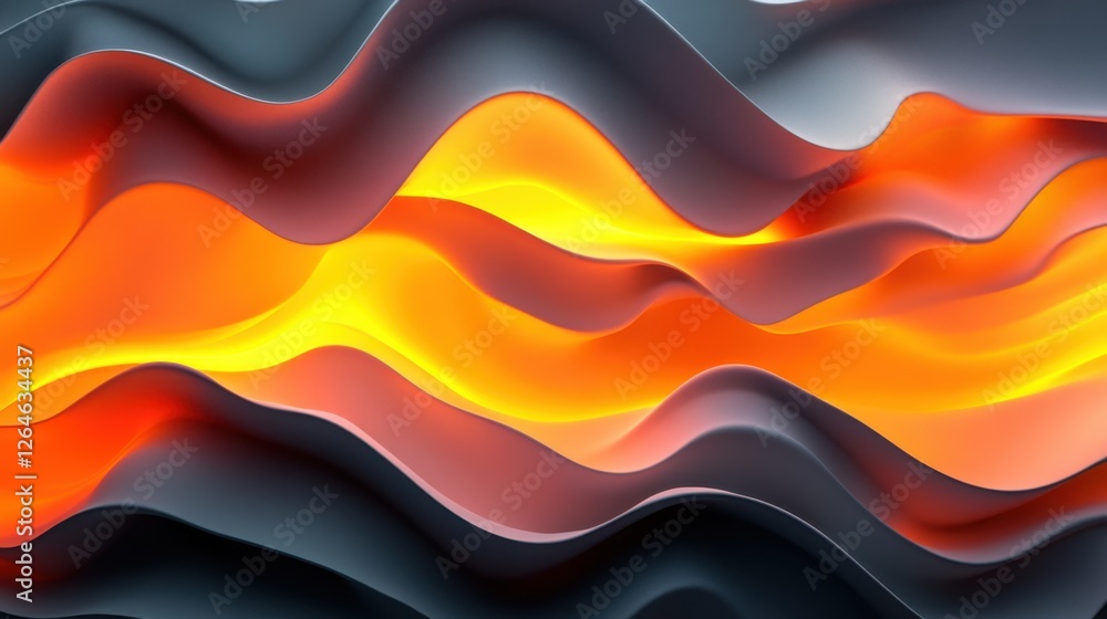 Poster luminous flowing shapes. bright gradients in obsidian shadow and warm citrine. soft curves merging i