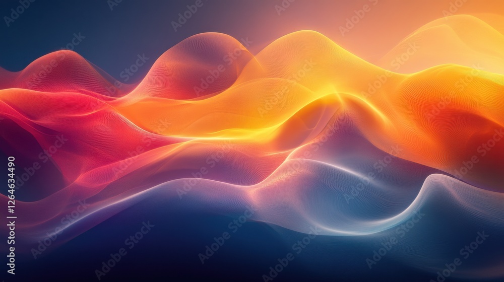 Poster luminous flowing shapes. bright gradients in obsidian shadow and warm citrine. soft curves merging i
