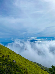The sea of ​​clouds on Mount Sindoro is truly beautiful. Mount Sindoro is located in Central Java, Indonesia.