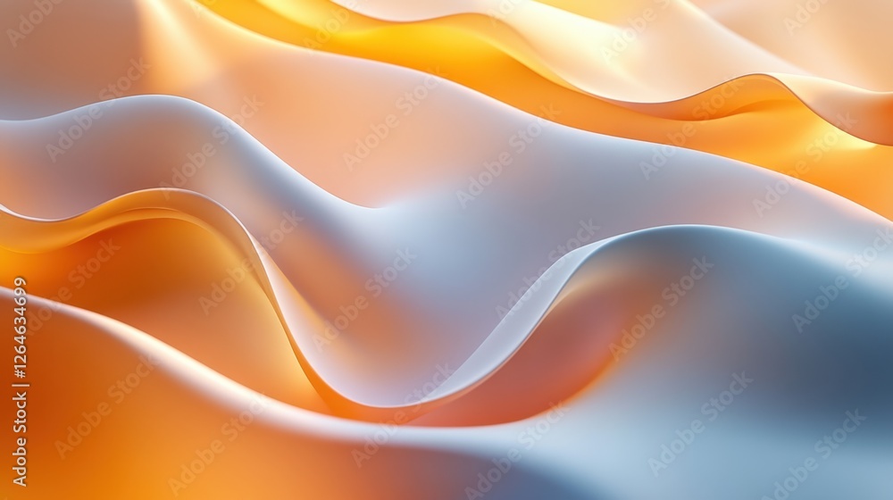 Poster luminous flowing shapes. bright gradients in deep caramel and sky sapphire. gliding curves merging i