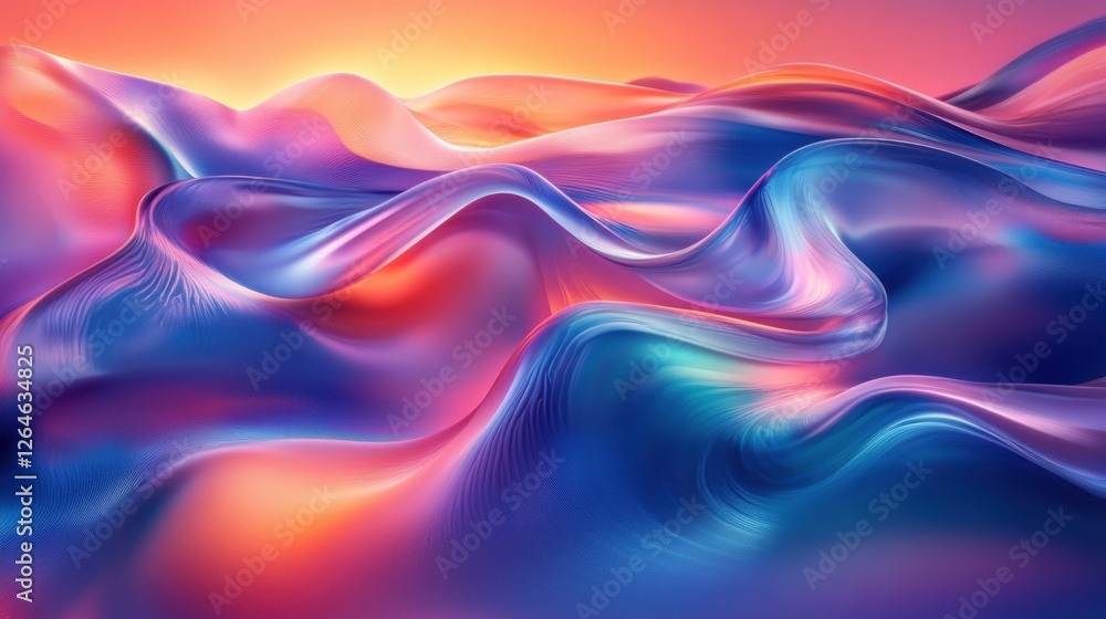 Poster luminous flowing shapes. bright gradients in deep caramel and sky sapphire. gliding curves merging i