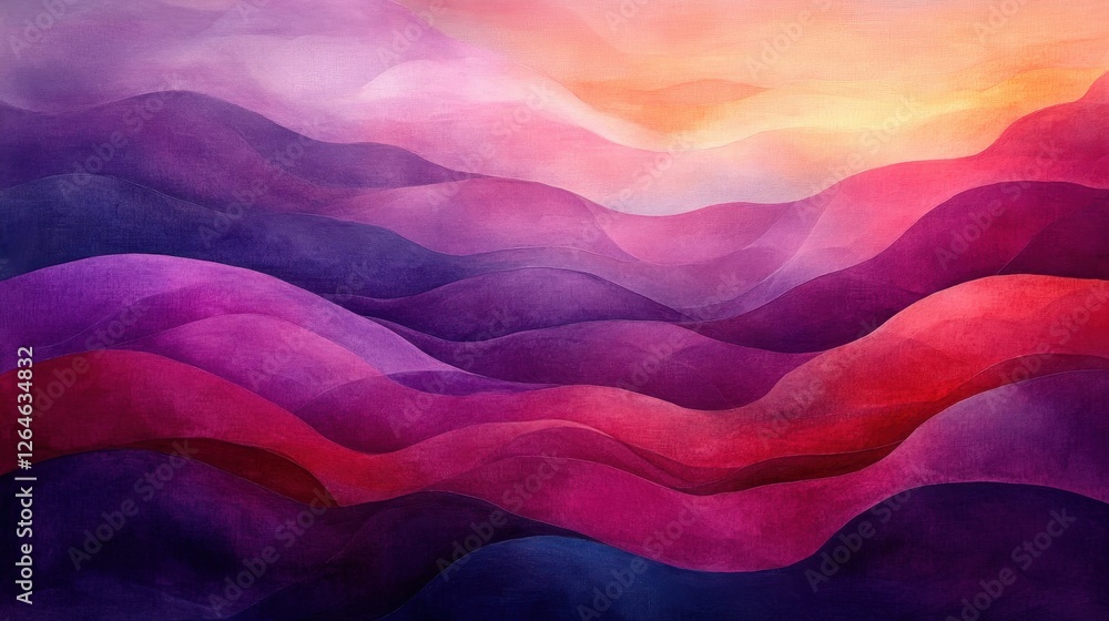 Poster luminous flowing shapes. bright gradients in plum wine and arctic frost. silky curves merging into a