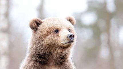 Obraz premium Grizzly cub portrait, forest background, wildlife