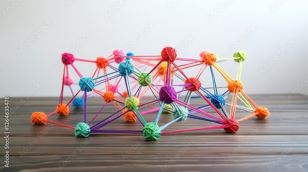 Poster yarn thread conceptual flowchart, intricate design of interconnected threads illustrating complex id