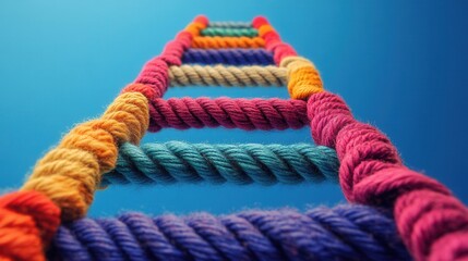 Yarn Ladder of Success, a textured representation of a business journey with colorful steps symbolizing various achievements and milestones