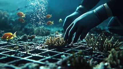 Underwater Coral Reef Restoration , A Diver's Gentle Touch