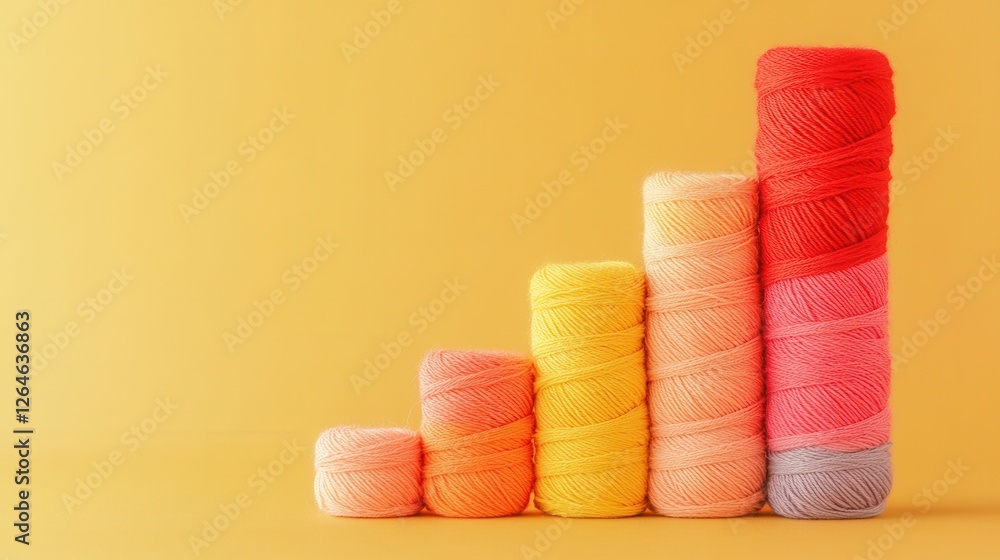 Poster yarn threads bar graph, a colorful minimalist representation of data using gradient yarn threads, sh