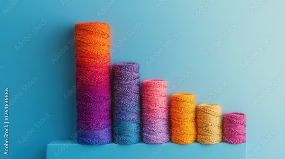 Poster yarn thread bar graph, a minimalist design showcasing a gradient of colors, highlighting data throug