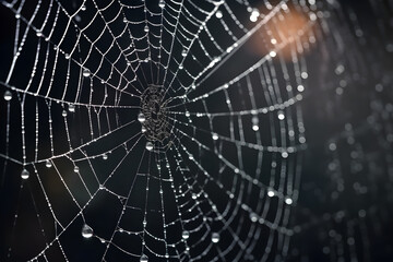 Close-up View of a Spider Web Glistening With Dew Drops