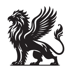 Griffin silhouette portraying the guardian beast of myth and legend - Griffin illustration - Griffin vector - mythical creature silhouette
