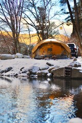 tent covered in snow