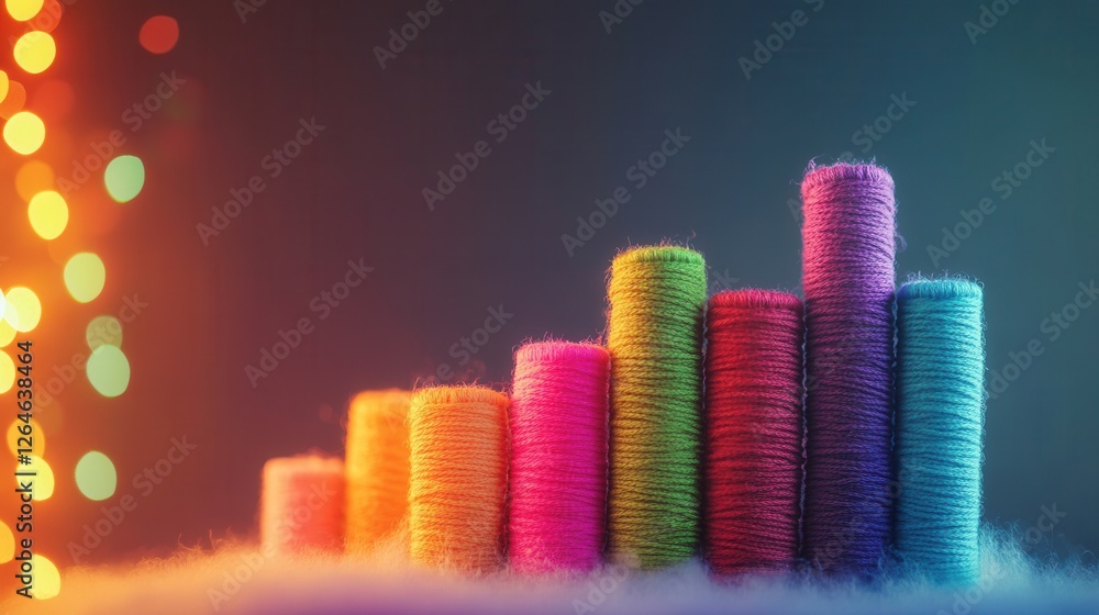 Poster yarn-woven bar chart displaying data trends on a soft pastel background