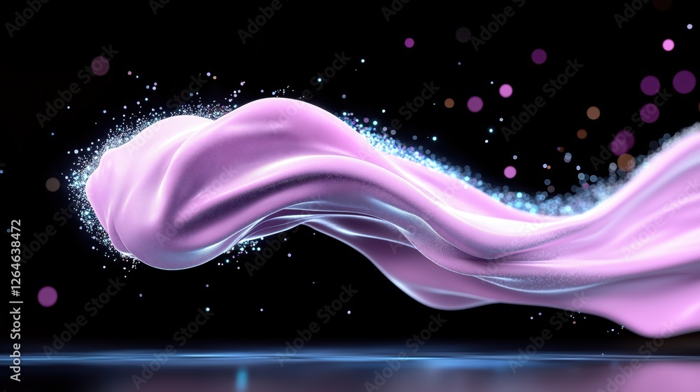 Poster fluid movement showcasing a vibrant pink substance with sparkling elements against a dark background