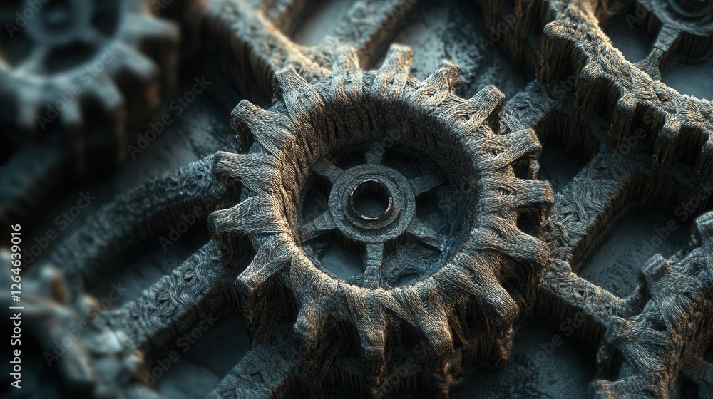 Poster interlocking threads of efficiency, a conceptual design showcasing innovative yarn gear with a focus