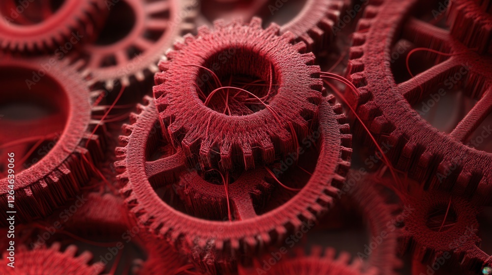Poster interlocking threads of efficiency, a conceptual yarn gear design showcasing the seamless integratio