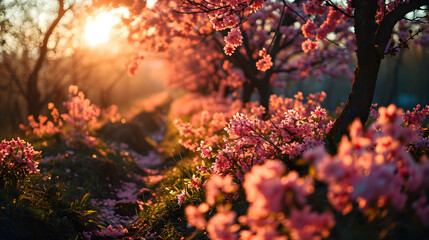 Blooming Flowers Greet the Sun in a Tranquil Spring Landscape
