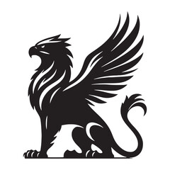 Mythical Griffin silhouette capturing the essence of ancient legends - Griffin illustration - Griffin vector - mythical creature silhouette
