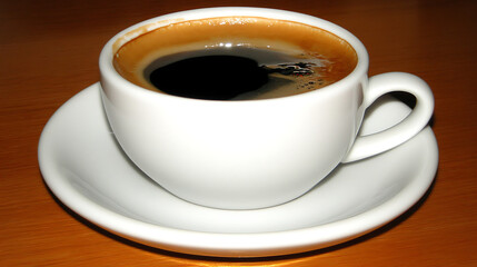 Obraz premium Warm Coffee Cup on a Wooden Table Perfect for a Moment of Relaxation and Thought