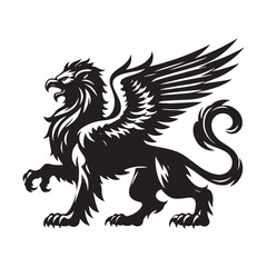 Powerful Griffin silhouette representing mythical strength and royalty - Griffin illustration - Griffin vector - mythical creature silhouette

