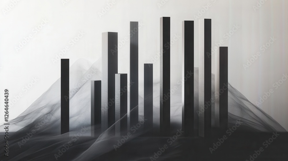 Poster dynamic polygonal bar graph, floating blocks, intricate shadows, modern data visualization, sleek de