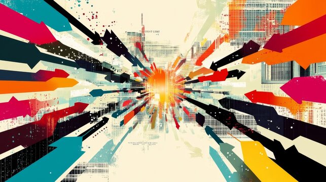 47.A global vector map with Japan at the center, surrounded by numerous arrows extending outward, showcasing the international impact of Japanese trade and influence, designed in vibrant colors for