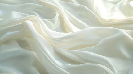 Fototapeta premium Flowing white fabric drapes gracefully over a smooth surface showcasing delicate textures and light reflections