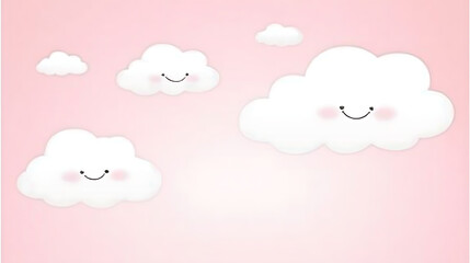 Whimsical Skyscape with Smiling Clouds on Pastel Background for Dreamy and Peaceful Atmosphere